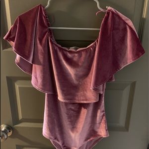 Velvet off the shoulder body suit